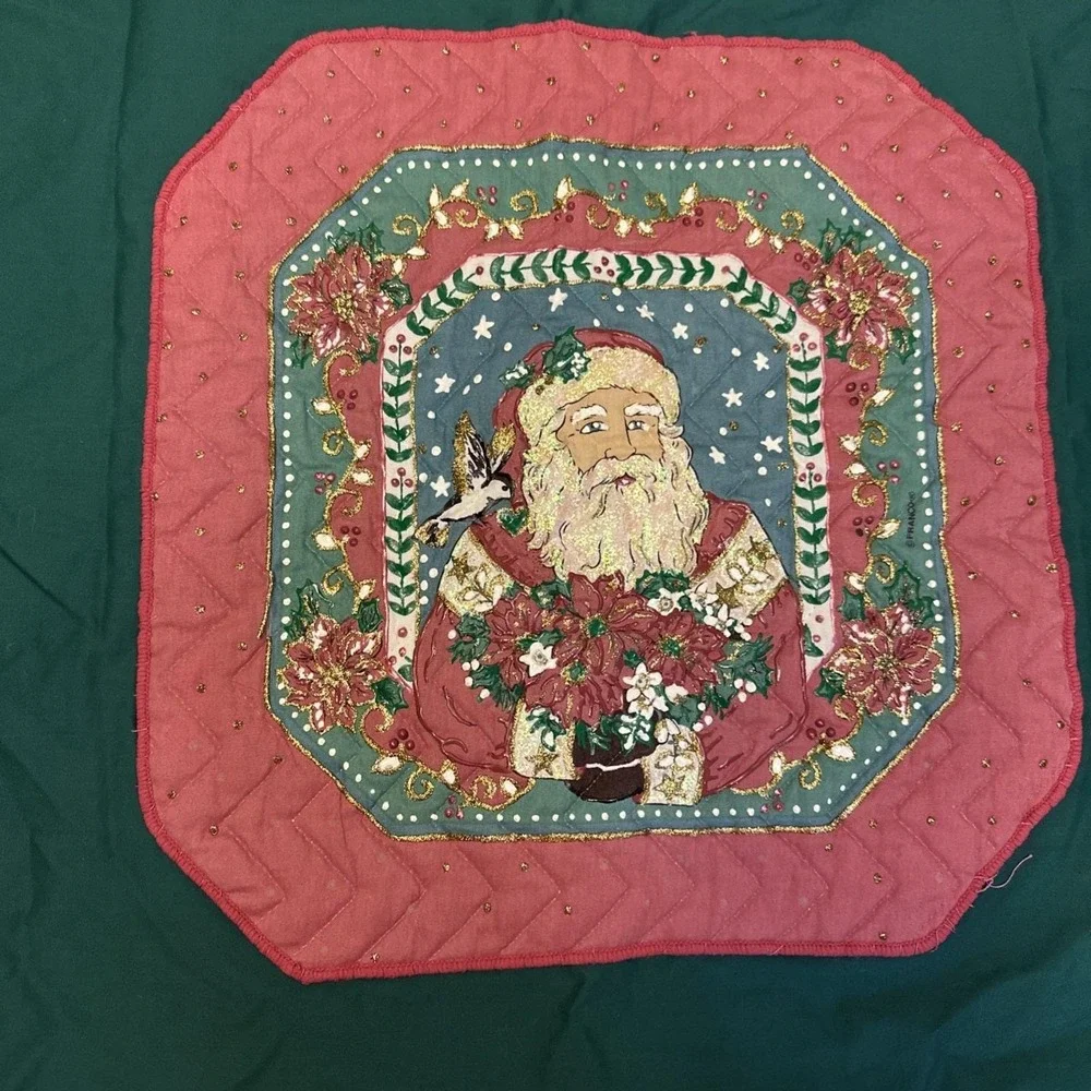 Set Of Green Vintage‎ Canon Queen Pillowcases With Quilted Santa St. Nicholas